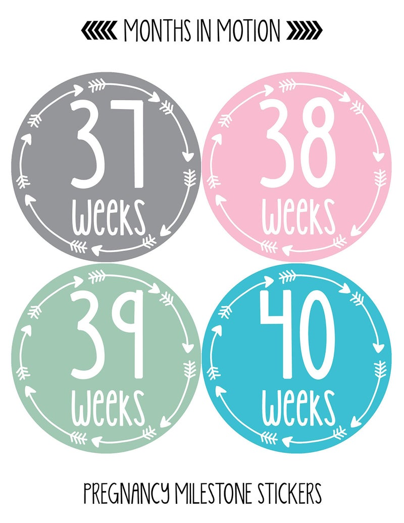 Months In Motion Pregnancy Weekly Belly Growth Stickers - Baby Bump Belly Stickers - Maternity Week Sticker - Pregnant Expecting Photo Prop Keepsake - Expectant Mom Gift - Arrows (Style 966) - Image 4